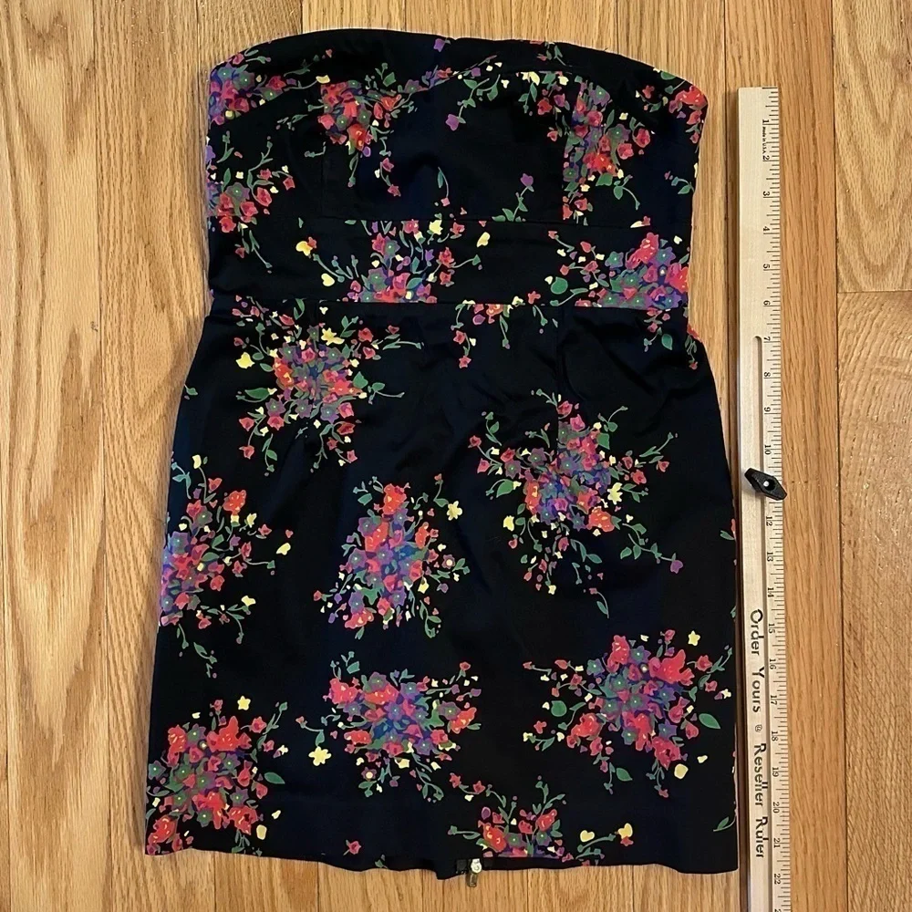 Free People Strapless Mini Dress Poison Apple Summer Floral Black Size 6